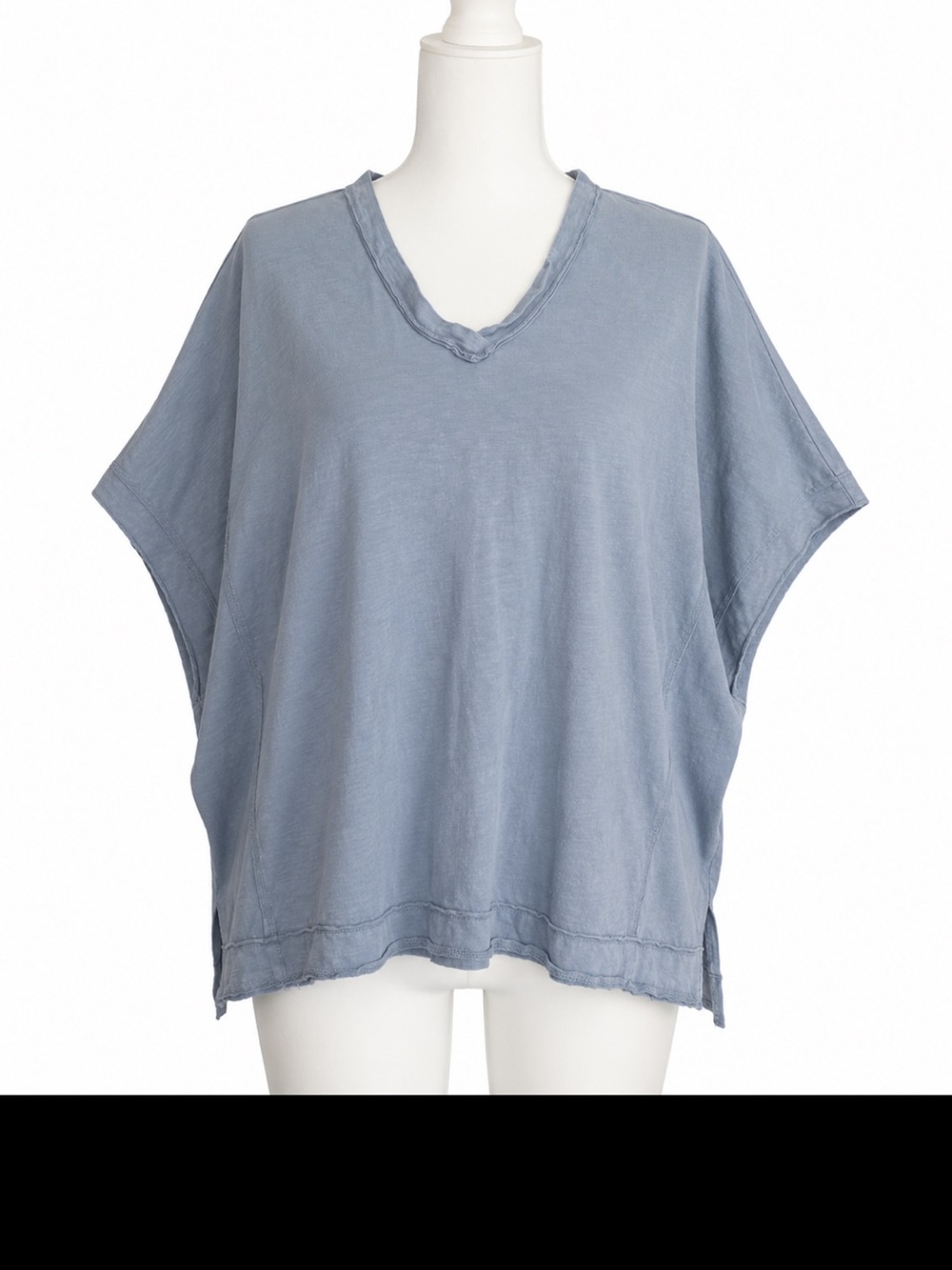 Jolie XL Blue Cotton Oversized Dolman Raw Hem Tunic Top